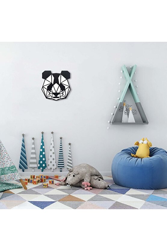 Dekoratif Geometrik 45 Cm Panda Ahşap Tablo Duvar Dekoru