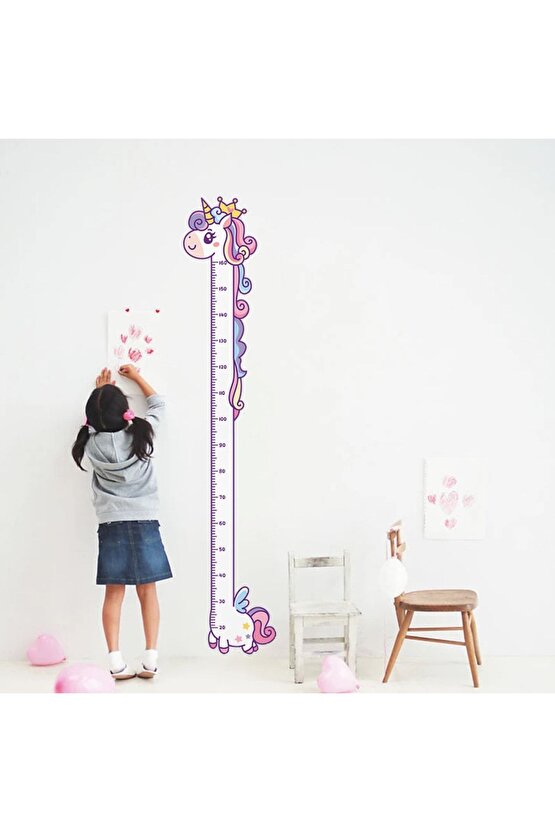 Sevimli Unicorn Ahşap Kaliteli Çocuk Odası Boy Ölçer Dekor