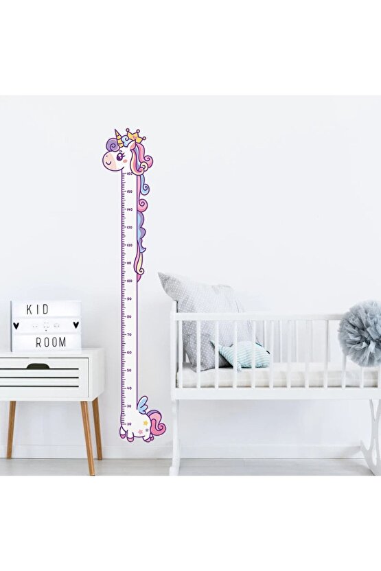 Sevimli Unicorn Ahşap Kaliteli Çocuk Odası Boy Ölçer Dekor