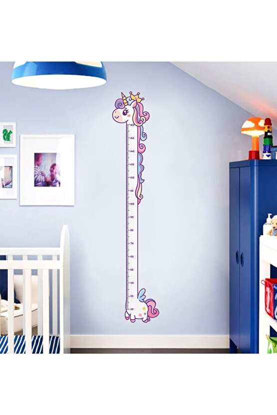 Sevimli Unicorn Ahşap Kaliteli Çocuk Odası Boy Ölçer Dekor