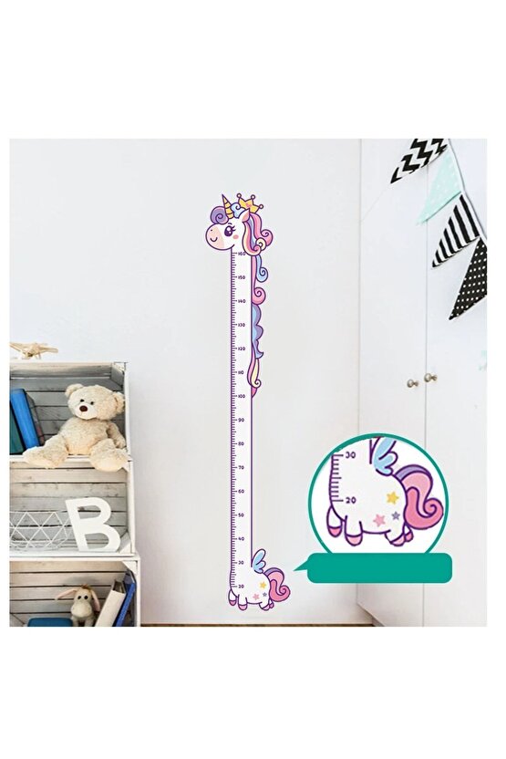 Sevimli Unicorn Ahşap Kaliteli Çocuk Odası Boy Ölçer Dekor