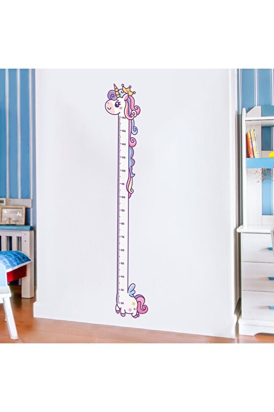 Sevimli Unicorn Ahşap Kaliteli Çocuk Odası Boy Ölçer Dekor