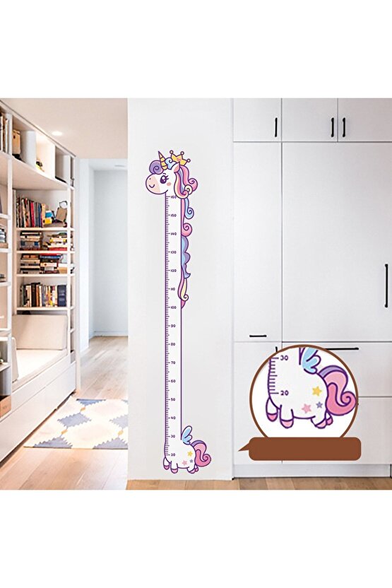 Sevimli Unicorn Ahşap Kaliteli Çocuk Odası Boy Ölçer Dekor