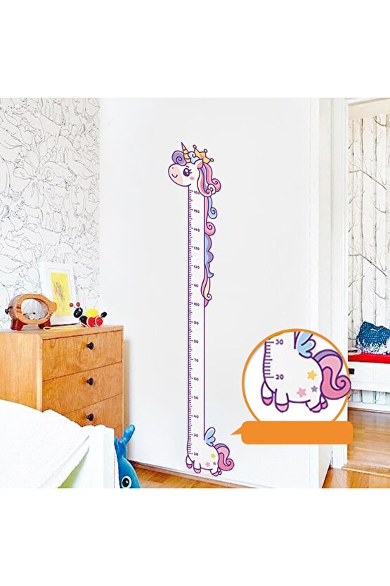 Sevimli Unicorn Ahşap Kaliteli Çocuk Odası Boy Ölçer Dekor