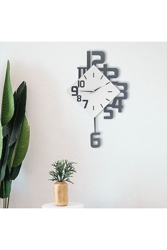 Modern Büyük Boy Geometrik Sallanan Sarkaçlı Ev Ofis Duvar Saati