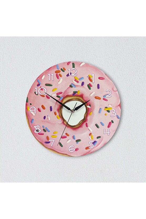 Dekoratif Pembe Donut Yuvarlak Ahşap Duvar Saati
