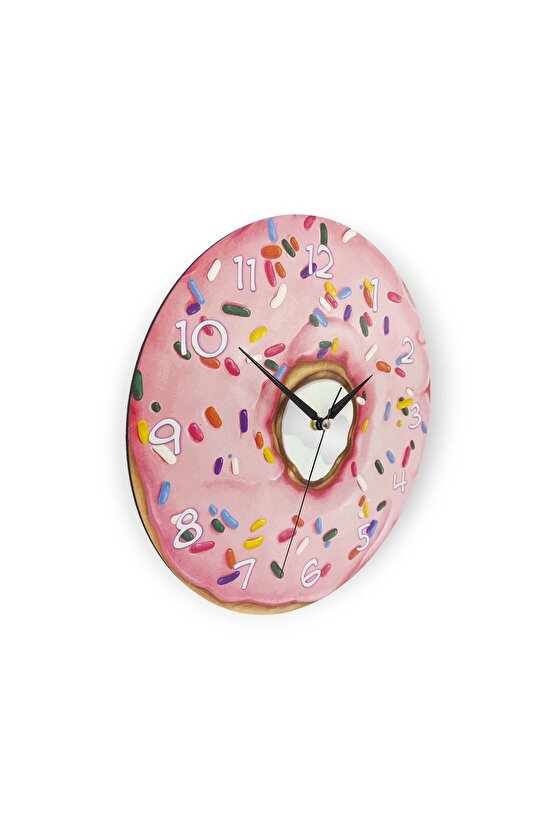 Dekoratif Pembe Donut Yuvarlak Ahşap Duvar Saati