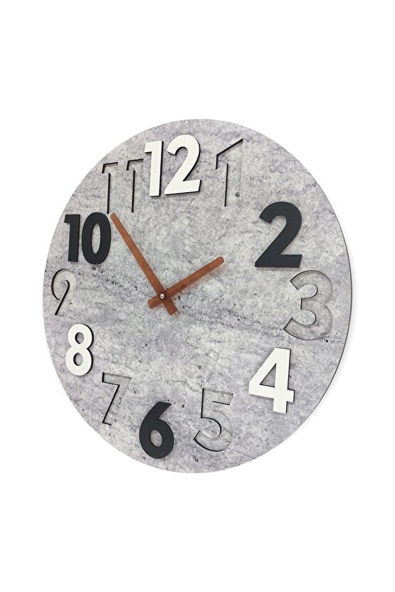 Modern Yuvarlak Siyah Beyaz Kabartma 40 Cm Duvar Saati