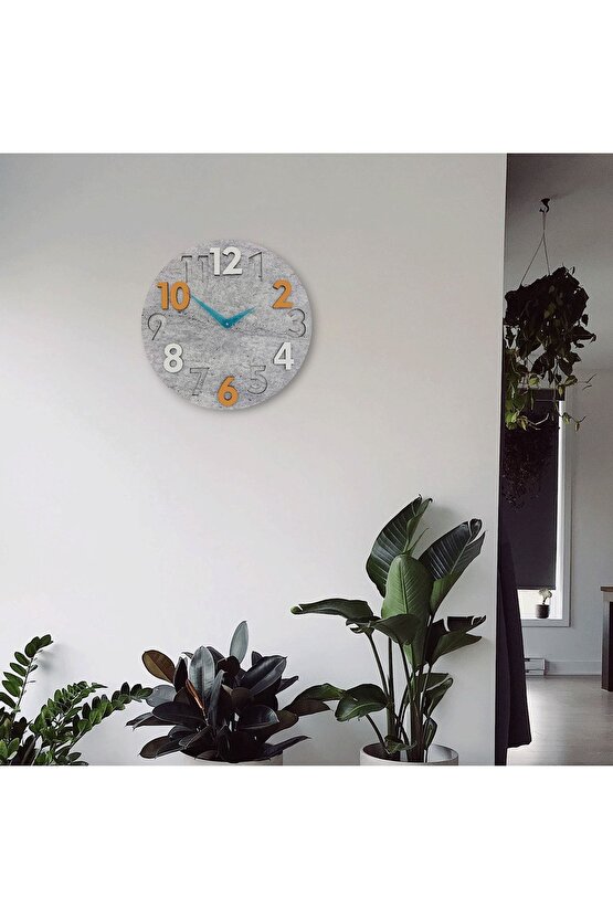 Modern Yuvarlak Gri Desen Turuncu Beyaz 40 Cm Duvar Saati