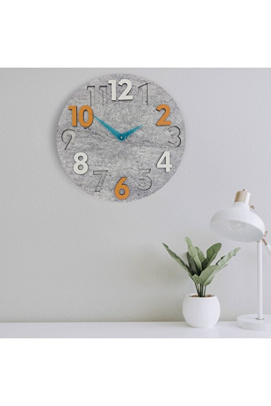 Modern Yuvarlak Gri Desen Turuncu Beyaz 40 Cm Duvar Saati