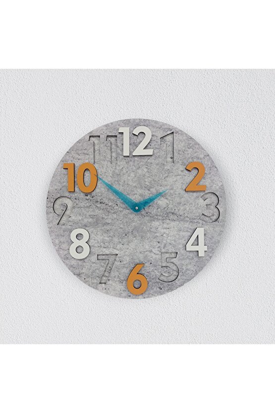 Modern Yuvarlak Gri Desen Turuncu Beyaz 40 Cm Duvar Saati