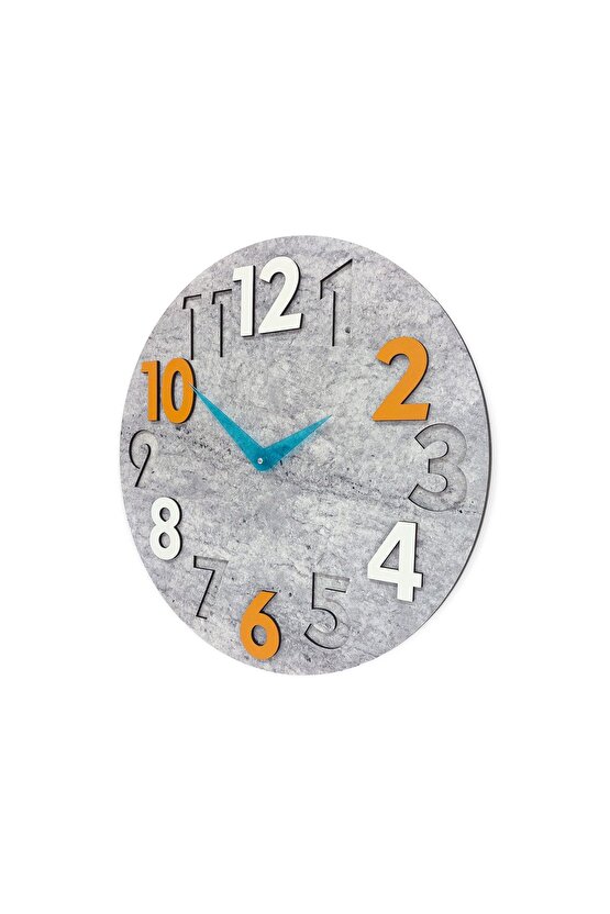 Modern Yuvarlak Gri Desen Turuncu Beyaz 40 Cm Duvar Saati