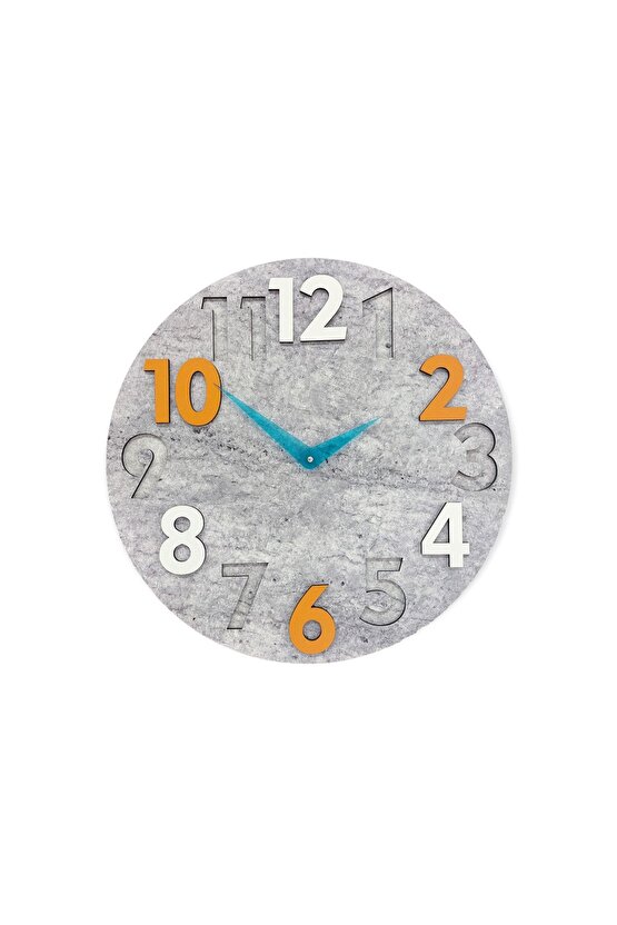 Modern Yuvarlak Gri Desen Turuncu Beyaz 40 Cm Duvar Saati