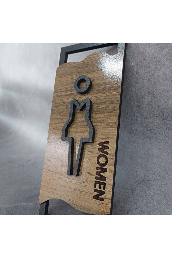 Ahşap Desenli Modern Erkek Kadın Wc Tuvalet Yönlendirme Levhası Ofis Iş Duvar Dekor