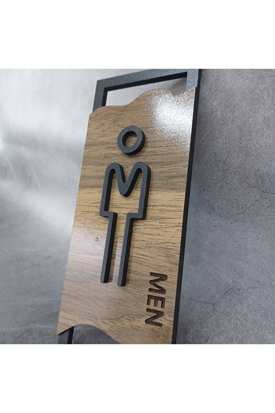 Ahşap Desenli Modern Erkek Kadın Wc Tuvalet Yönlendirme Levhası Ofis Iş Duvar Dekor