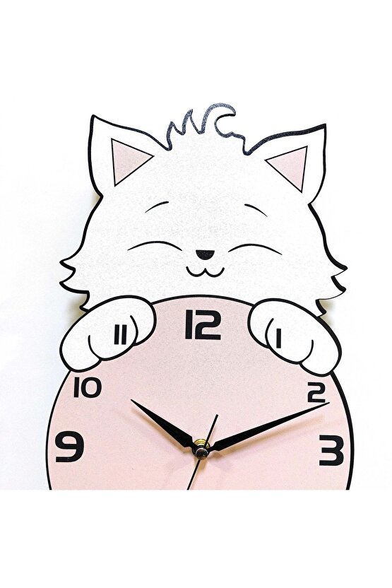 Saat Arkasından Bakan Sevimli Kedi Çocuk Odası Duvar Saati
