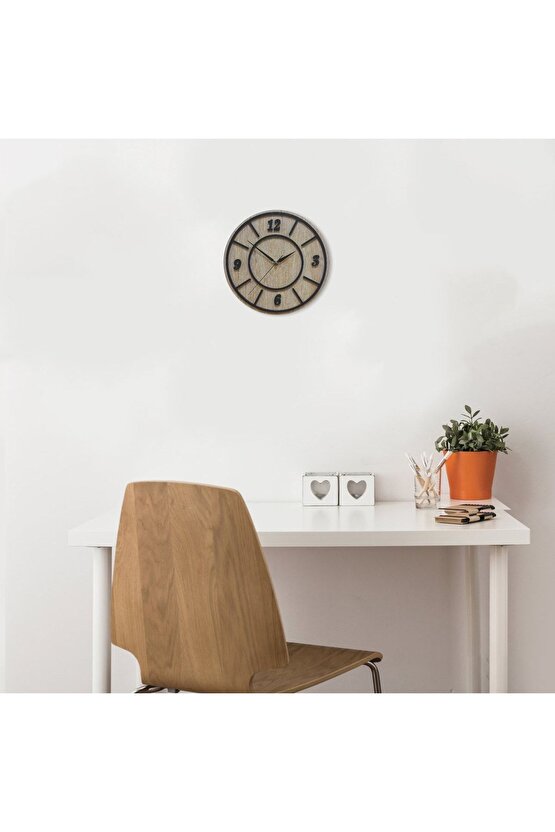 Yuvarlak Ahşap Desenli Kabartma Modern Ev Ofis Duvar Saati