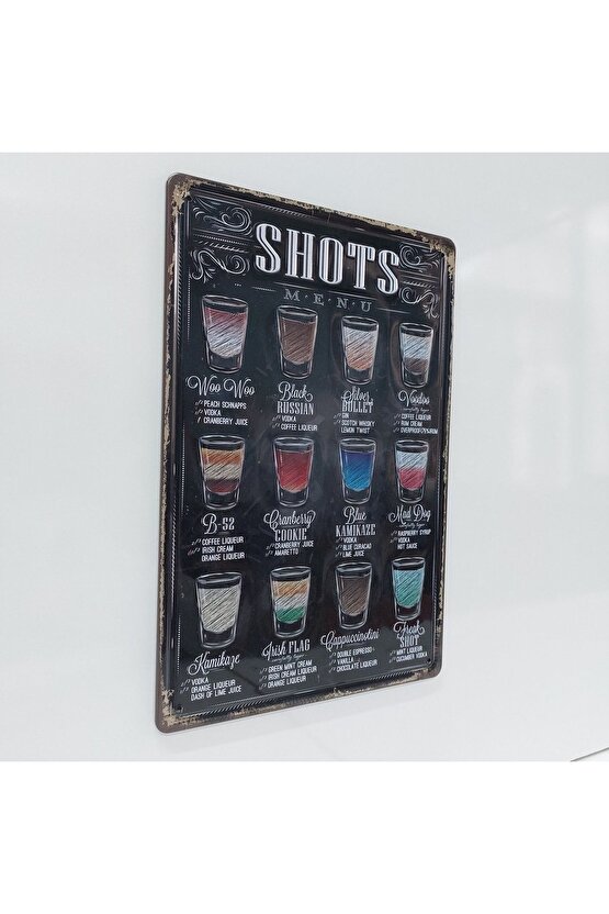 Shots Menu Içecekler Temalı 20x30 Cm Metal Plaka Dekor