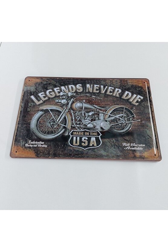 Legends Never Die Yazılı Motor Tema 20x30 Cm Metal Plaka