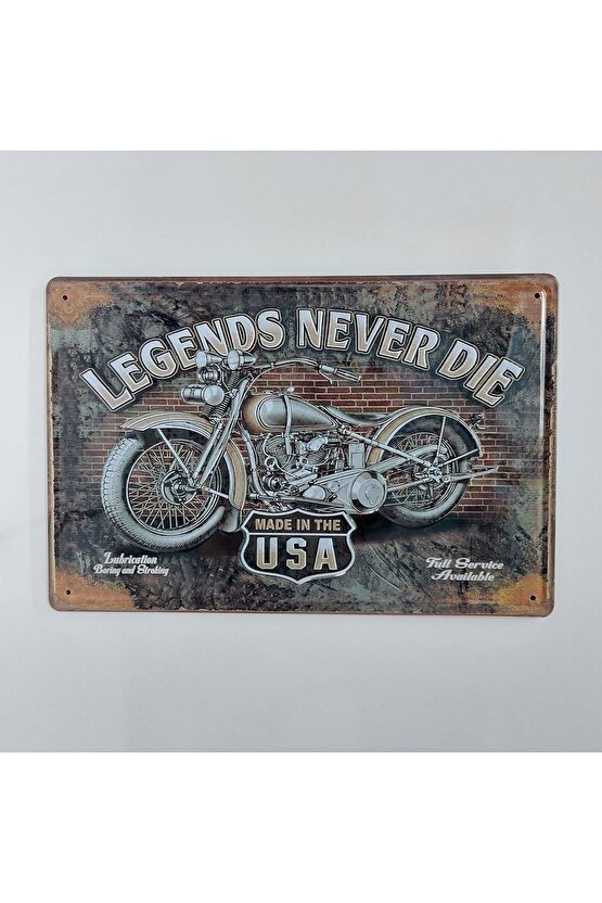 Legends Never Die Yazılı Motor Tema 20x30 Cm Metal Plaka