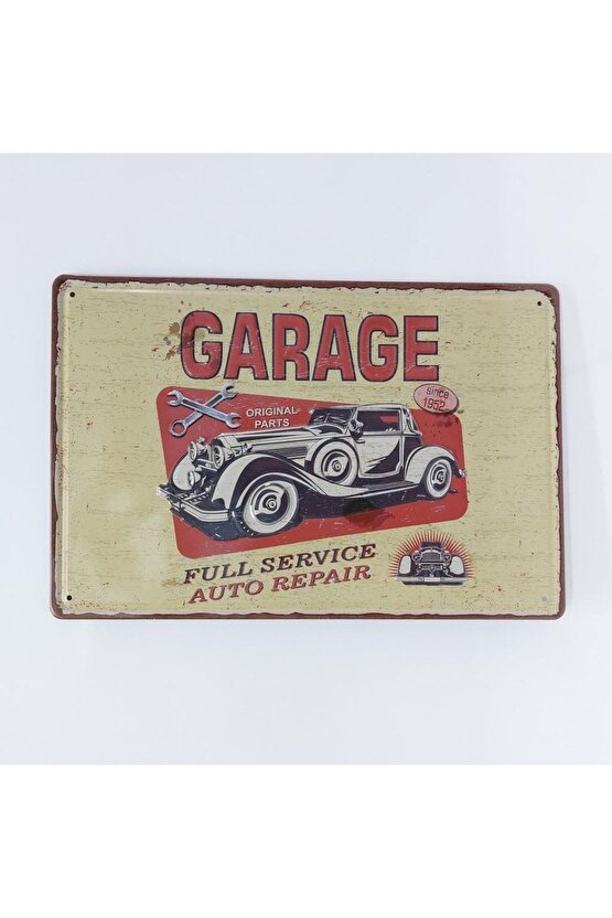 Garage Eski Araba Tamir Temalı 20x30 Cm Metal Plaka Tablo