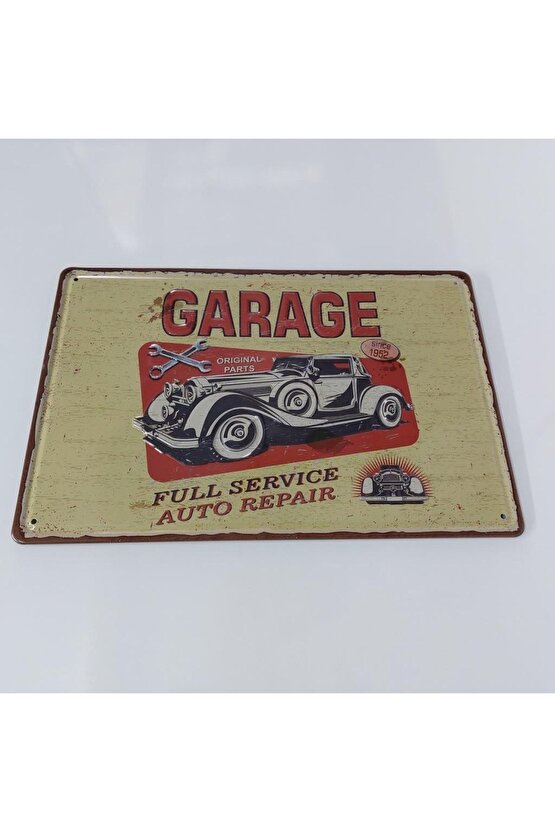 Garage Eski Araba Tamir Temalı 20x30 Cm Metal Plaka Tablo