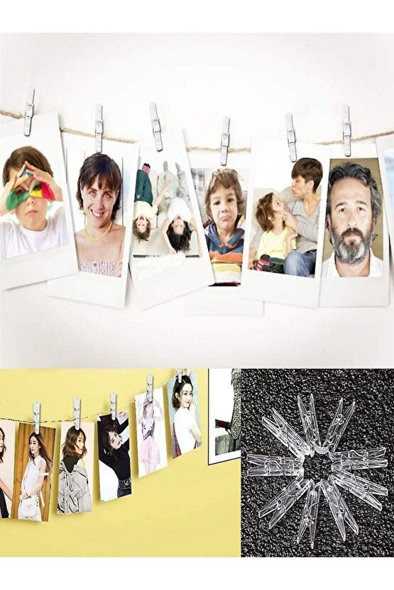 100 Adet Şeffaf Mini Mandal 3cm Hobi Fotoğraf Askı Mandalı