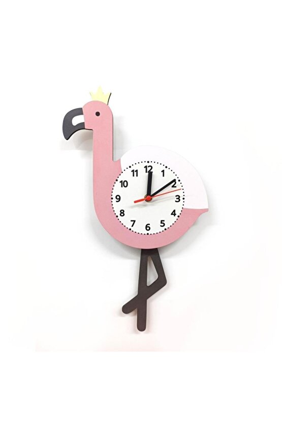 Sallanan Sarkaçlı Flamingo Desenli Çocuk Odası Duvar Saati