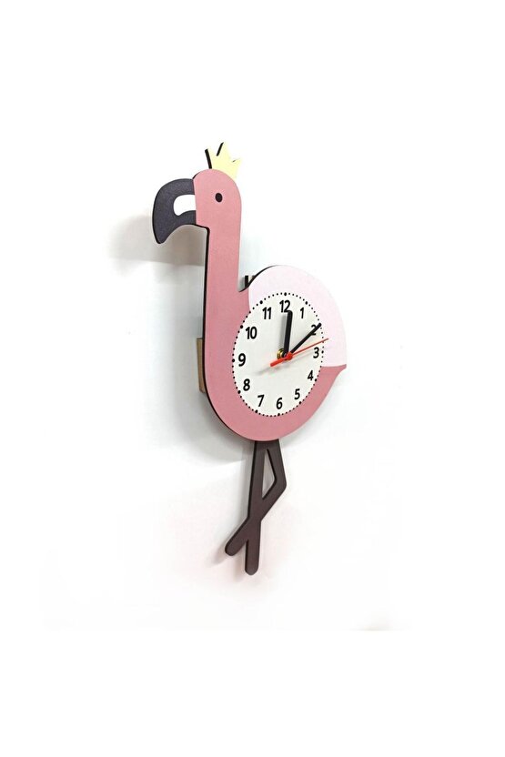 Sallanan Sarkaçlı Flamingo Desenli Çocuk Odası Duvar Saati