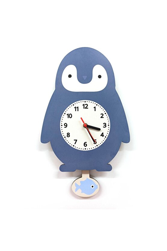 Sallanan Sarkaçlı Penguen Desenli Çocuk Odası Duvar Saati
