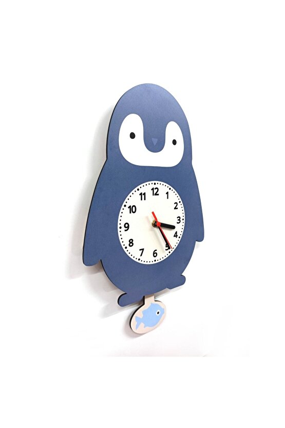 Sallanan Sarkaçlı Penguen Desenli Çocuk Odası Duvar Saati