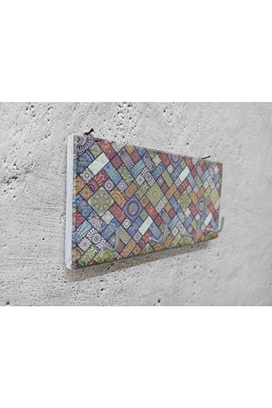 Dekoratif Ahşap Anahtarlık Askılık Renkli Geometrik Desen