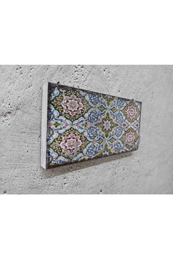 Dekoratif Ahşap Anahtarlık Askılık Çini Fayans Desenli