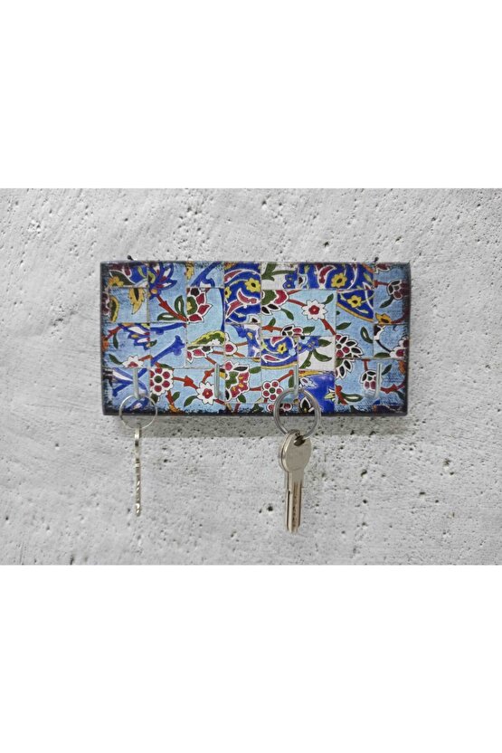 Dekoratif Ahşap Anahtarlık Askılık Çiçek Motif Döşeme
