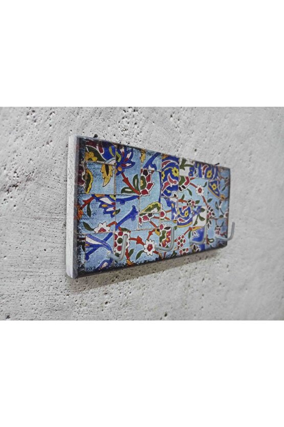 Dekoratif Ahşap Anahtarlık Askılık Çiçek Motif Döşeme