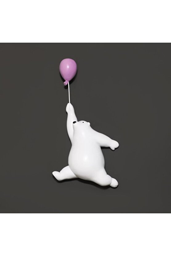 Pembe Balon Tutan Sevimli Ayı Duvar Dekoru Biblo Süs