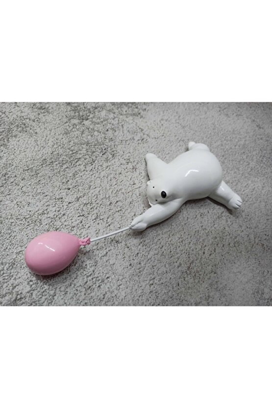 Pembe Balon Tutan Sevimli Ayı Duvar Dekoru Biblo Süs