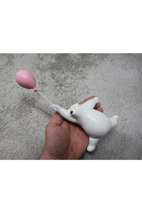 Pembe Balon Tutan Sevimli Ayı Duvar Dekoru Biblo Süs