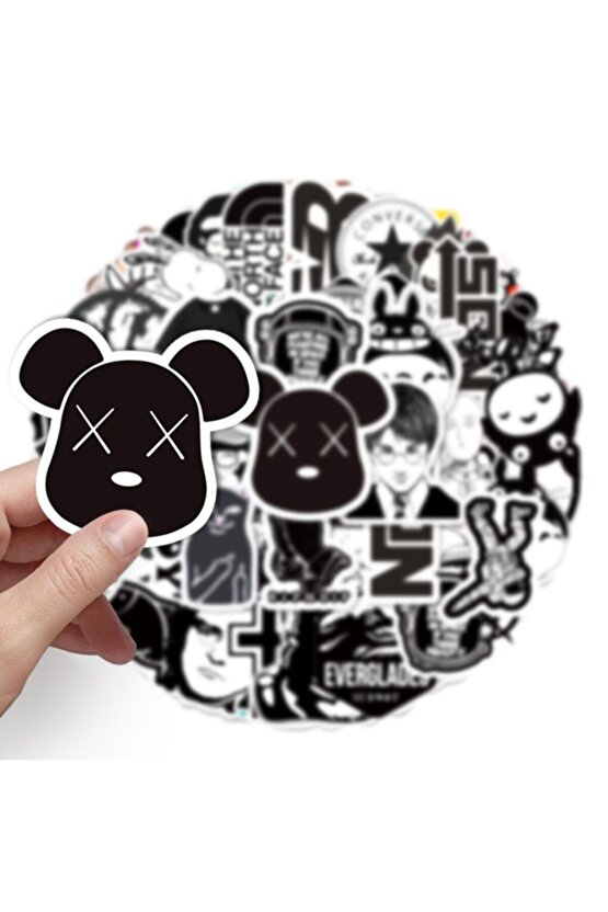 50 Adet Tekrarsız Siyah Beyaz Tarz Karışık Pvc Sticker 013