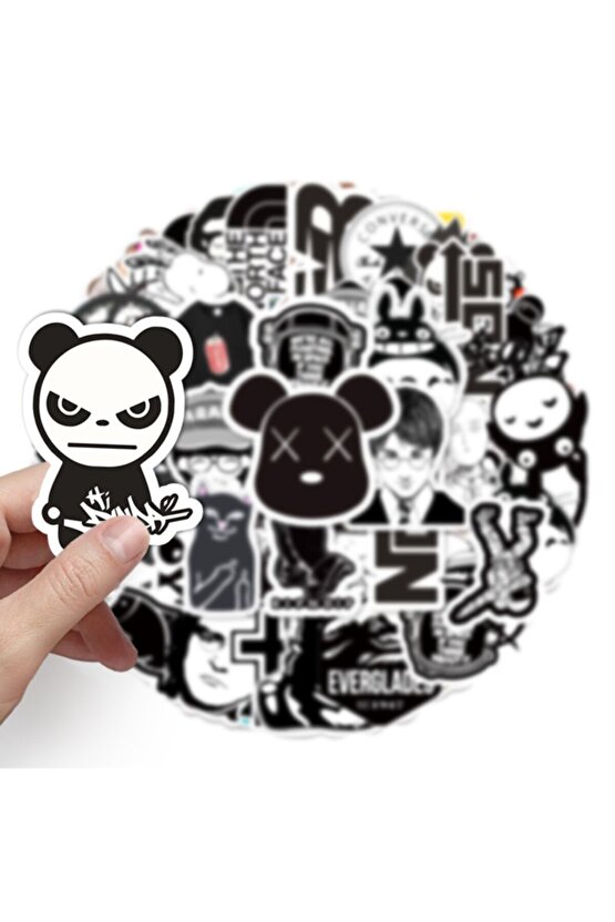 50 Adet Tekrarsız Siyah Beyaz Tarz Karışık Pvc Sticker 013