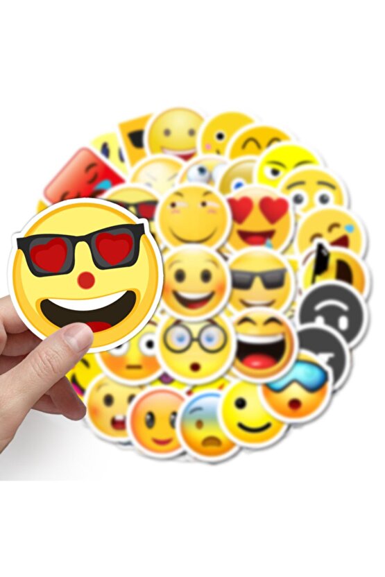 50 Adet Tekrarsız Emojiler Kalite Pvc Sticker Süs 07