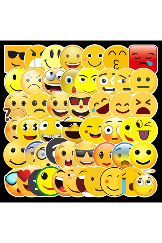 50 Adet Tekrarsız Emojiler Kalite Pvc Sticker Süs 07