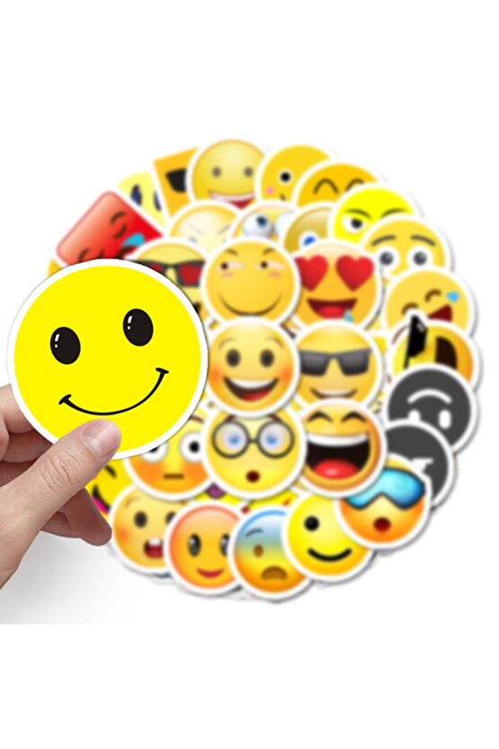 50 Adet Tekrarsız Emojiler Kalite Pvc Sticker Süs 07