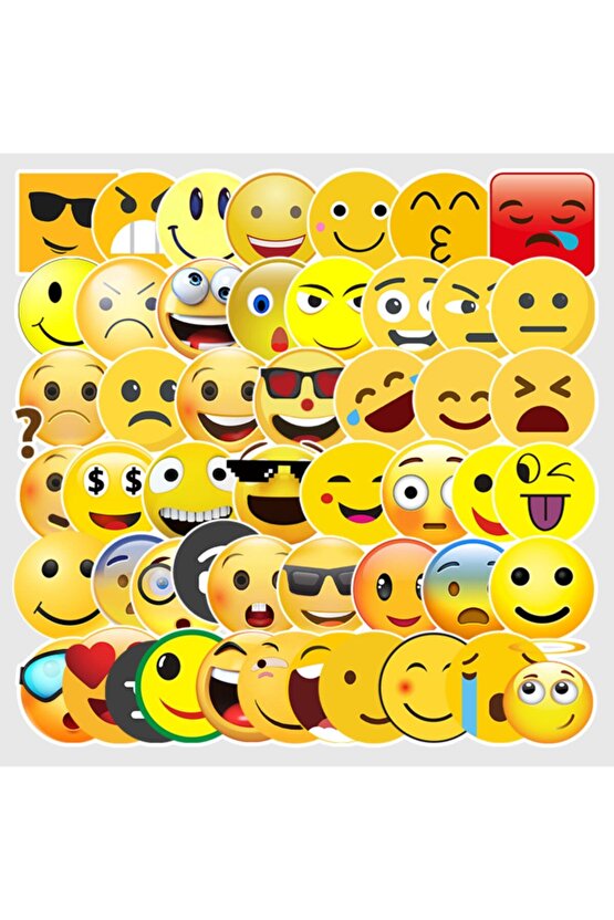 50 Adet Tekrarsız Emojiler Kalite Pvc Sticker Süs 07