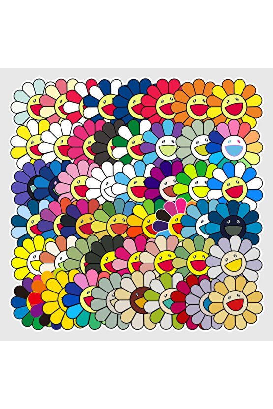 50 Adet Tekrarsız Renkli Çiçekler Kalite Pvc Sticker 02