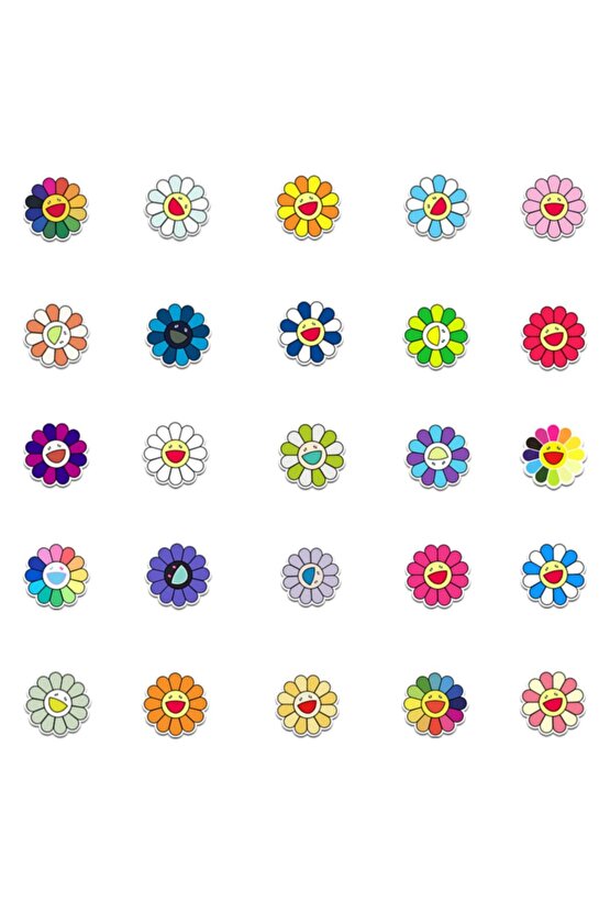 50 Adet Tekrarsız Renkli Çiçekler Kalite Pvc Sticker 02