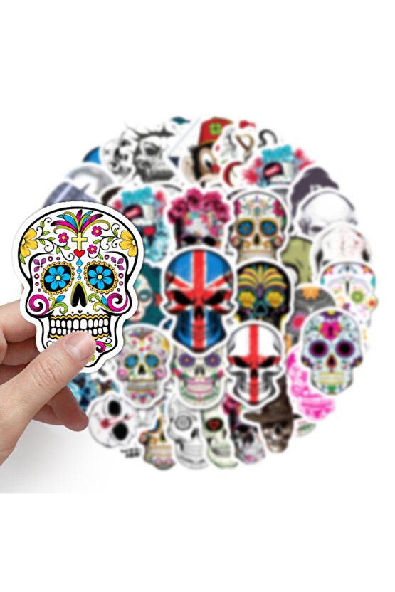 50 Adet Tekrarsız Kurukafa Tarz Kalite Pvc Retro Sticker 014
