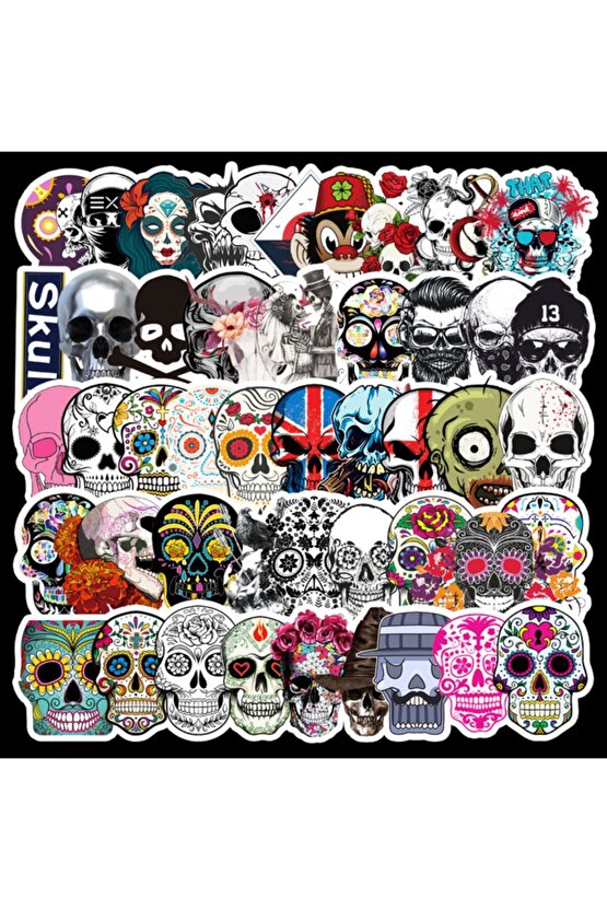 50 Adet Tekrarsız Kurukafa Tarz Kalite Pvc Retro Sticker 014