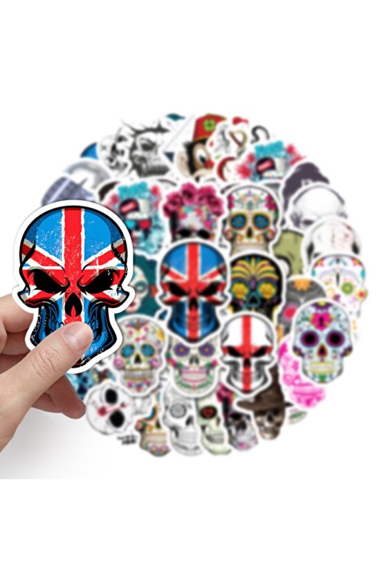 50 Adet Tekrarsız Kurukafa Tarz Kalite Pvc Retro Sticker 014