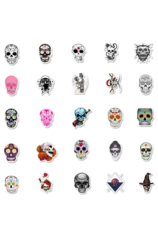 50 Adet Tekrarsız Kurukafa Tarz Kalite Pvc Retro Sticker 014